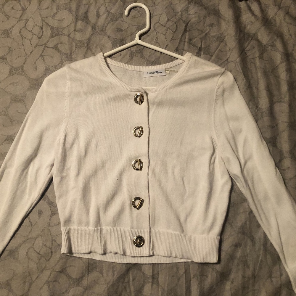 Calvin Klein Bar Button Cropped Cardigan